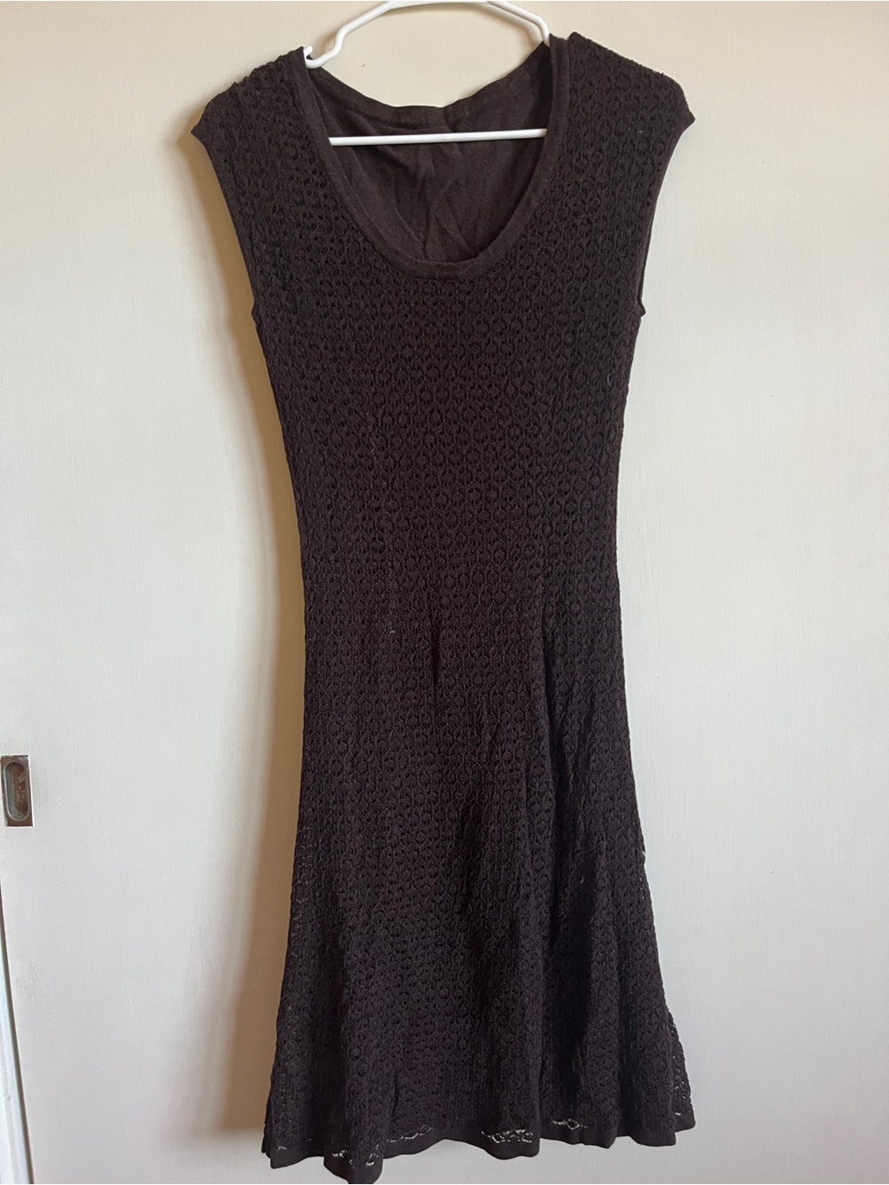 90s Knit brown Lace Cap-Sleeve Fit & Flare Dress